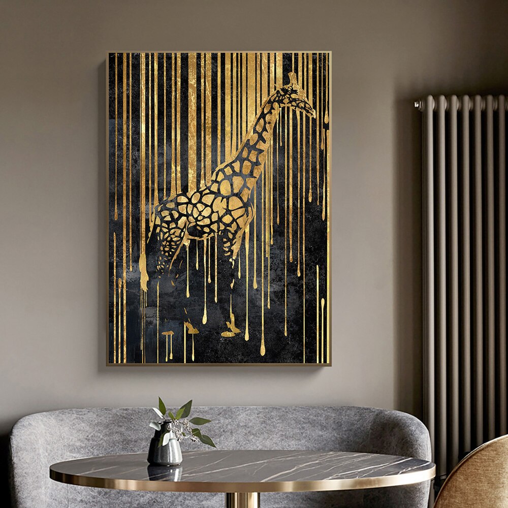 Abstract Gold Line Zebra Canvas Painting Plant Tiger Giraffe Leopard Poster Wall Pictures for Living Room Interior Home Decor