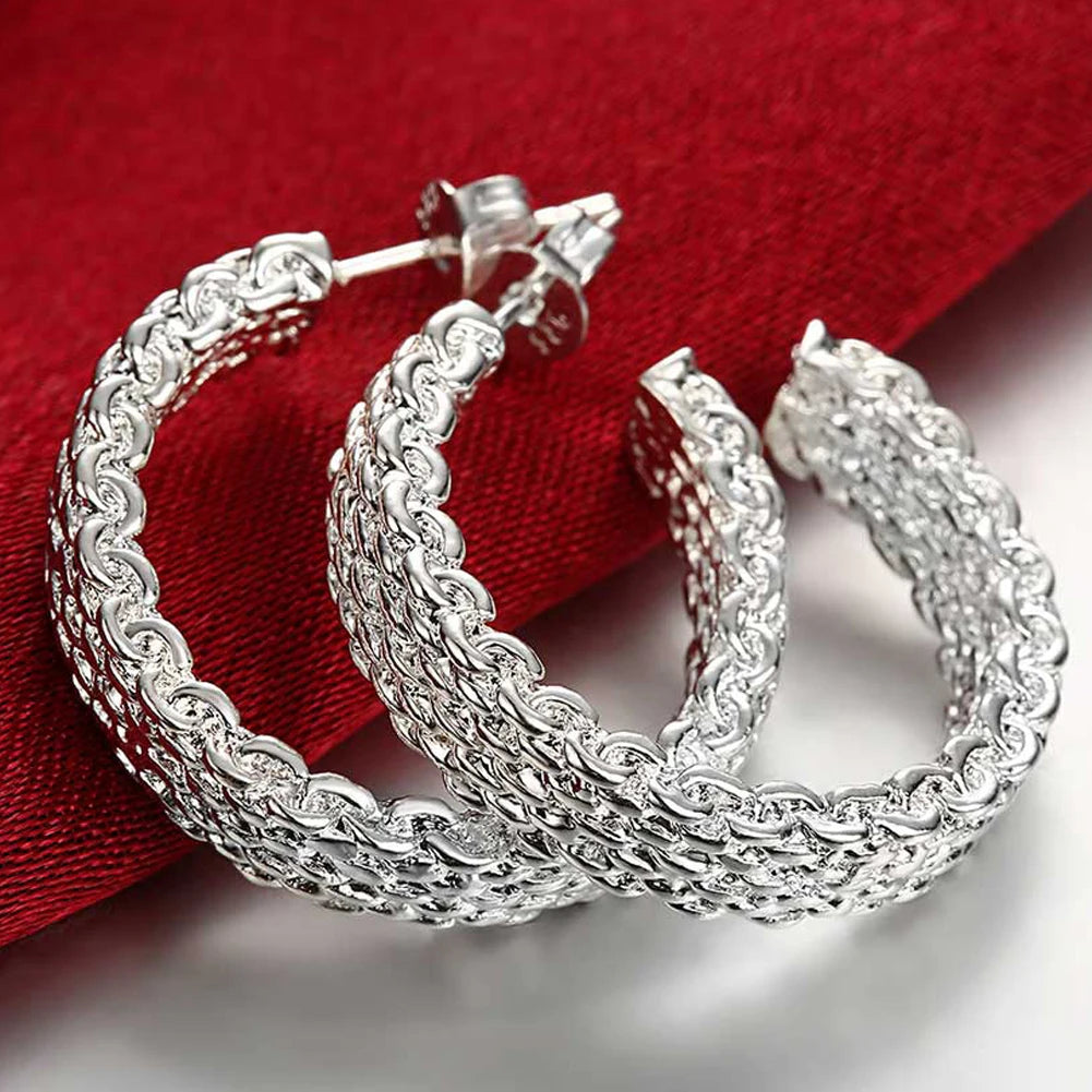 New Trendy 925 Sterling Silver Simple 3.5cm/5cm Circle Round Hoop Earring for Woman Fine Jewelry