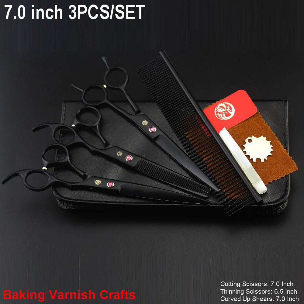 Brand Pet Grooming Scissors Set 7 8 Inch Professional Japan 440C Dog Shears Hair Cutting Thinning Curved Scissors With Comb Bag