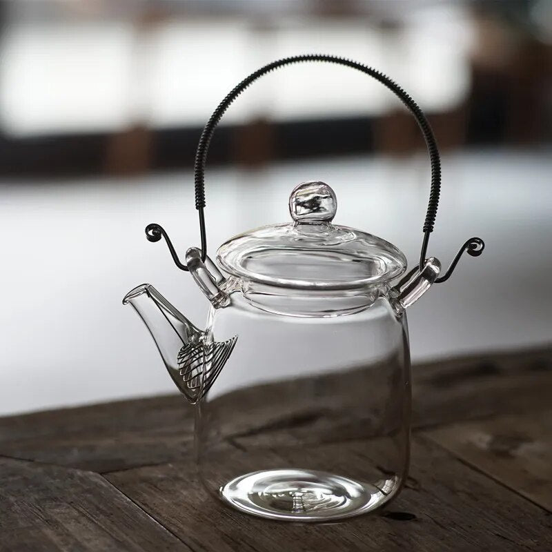 Japanese Handmade Heat Resistant Glass Teapot Household Transparent Beam Teapots
