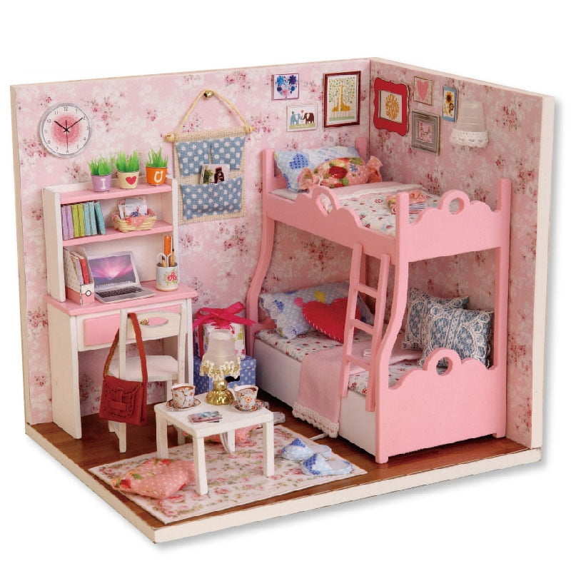 Doll House Furniture Diy Miniature 3D Wooden Miniaturas Dollhouse Toys for Children Birthday Casa Kitten Diary H013