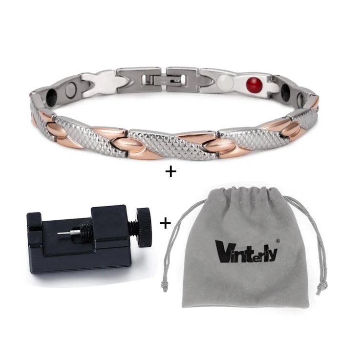 Vinterly Health Energy Bracelet Male Cross Stainless Steel Magnetic Bracelet Men Gold-Color Chain Link Bracelet for Men Jewelry