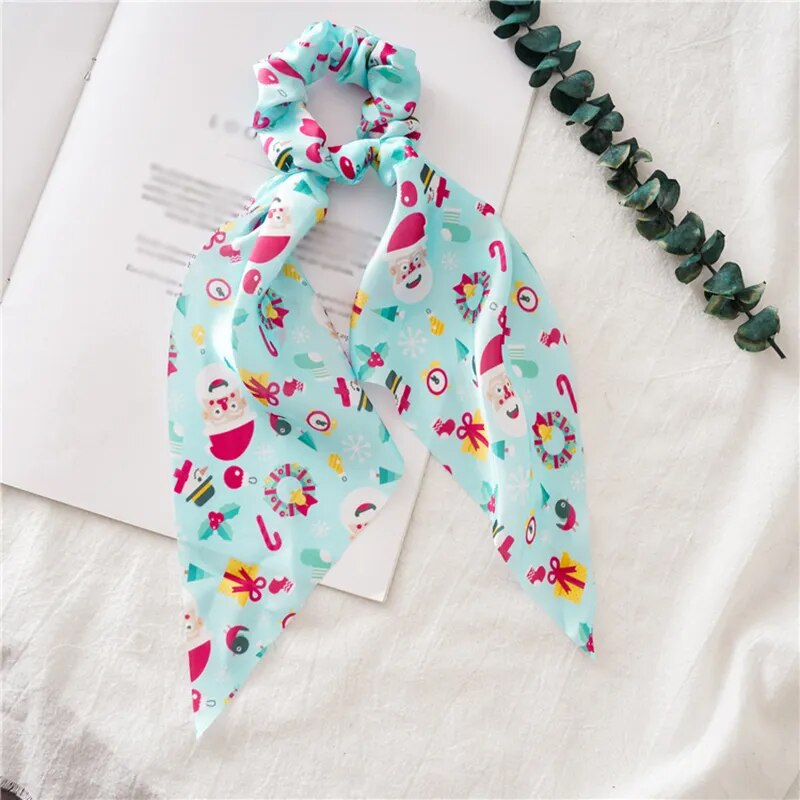 Santa Claus Bows Hair Scrunchies Long Ribbon Ponytail Scarf Hair Tie Women Girls Elastic Hair Bands Christmas Hair Accessories