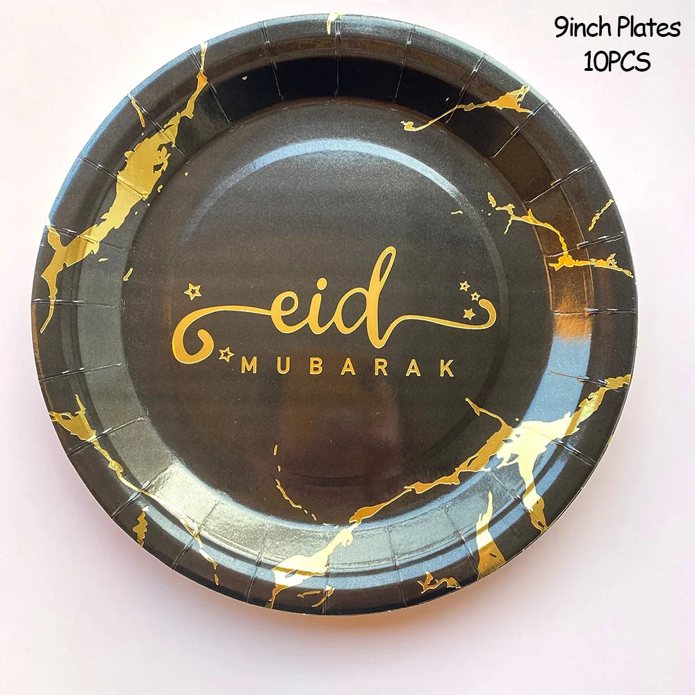 Ramadan Decoration Party Supplies EID Mubarak Paper Plate Cup for Ramadan Mubarak EID Party Home Decoration Islam Muslim Party