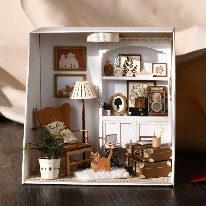 Doll House Furniture Diy Miniature 3D Wooden Miniaturas Dollhouse Toys for Children Birthday Casa Kitten Diary H013
