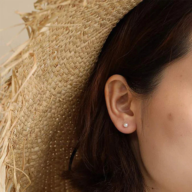 HENGSHENG White Cultured Freshwater Pearl Earrings for Women Classic 925 Sterling Silver Jewelry Gold Stud Earrings