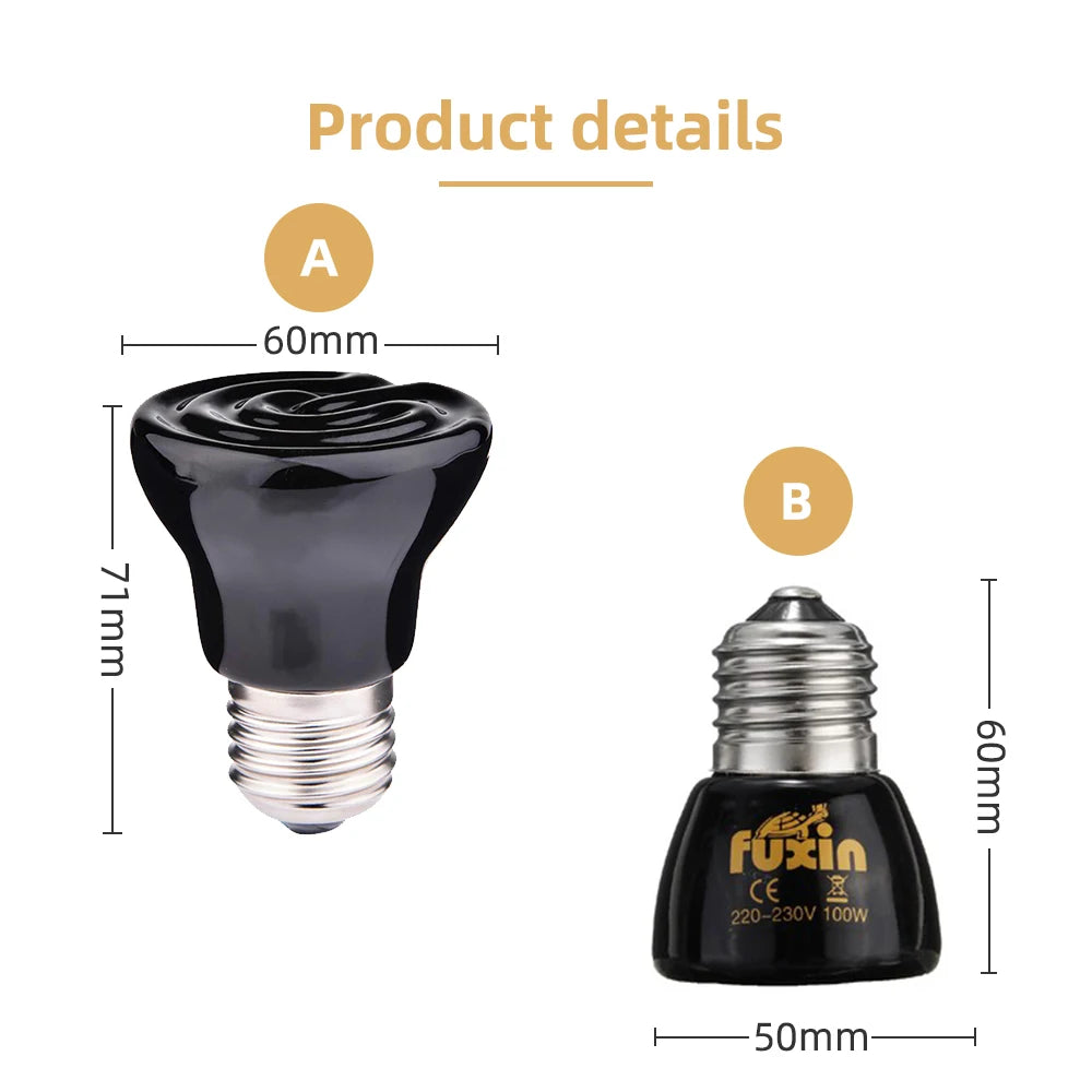 E27 Pet Heating Lamp Mini Infrared Ceramic Emitter Heat Bulb Pets Turtle Heating Light Box Warmer Light Bulbs 25/50/75/100w