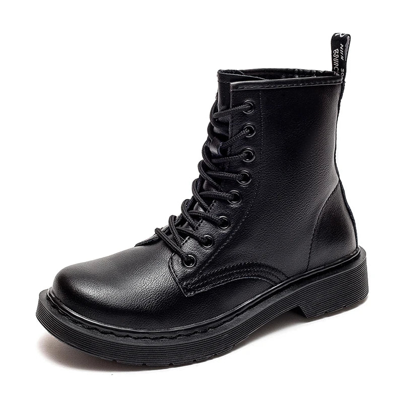 Soft Split Leather Women White Ankle Boots Female Autumn Winter Shoes Woman Punk Motorcycle Boots Spring Winter 35-44