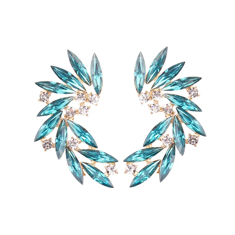 LUBOV Shining Rhinestone Wings Stud Earrings Acrylic Crystal Stone Women Piercing Earrings Trendy Wedding Jewelry Christmas