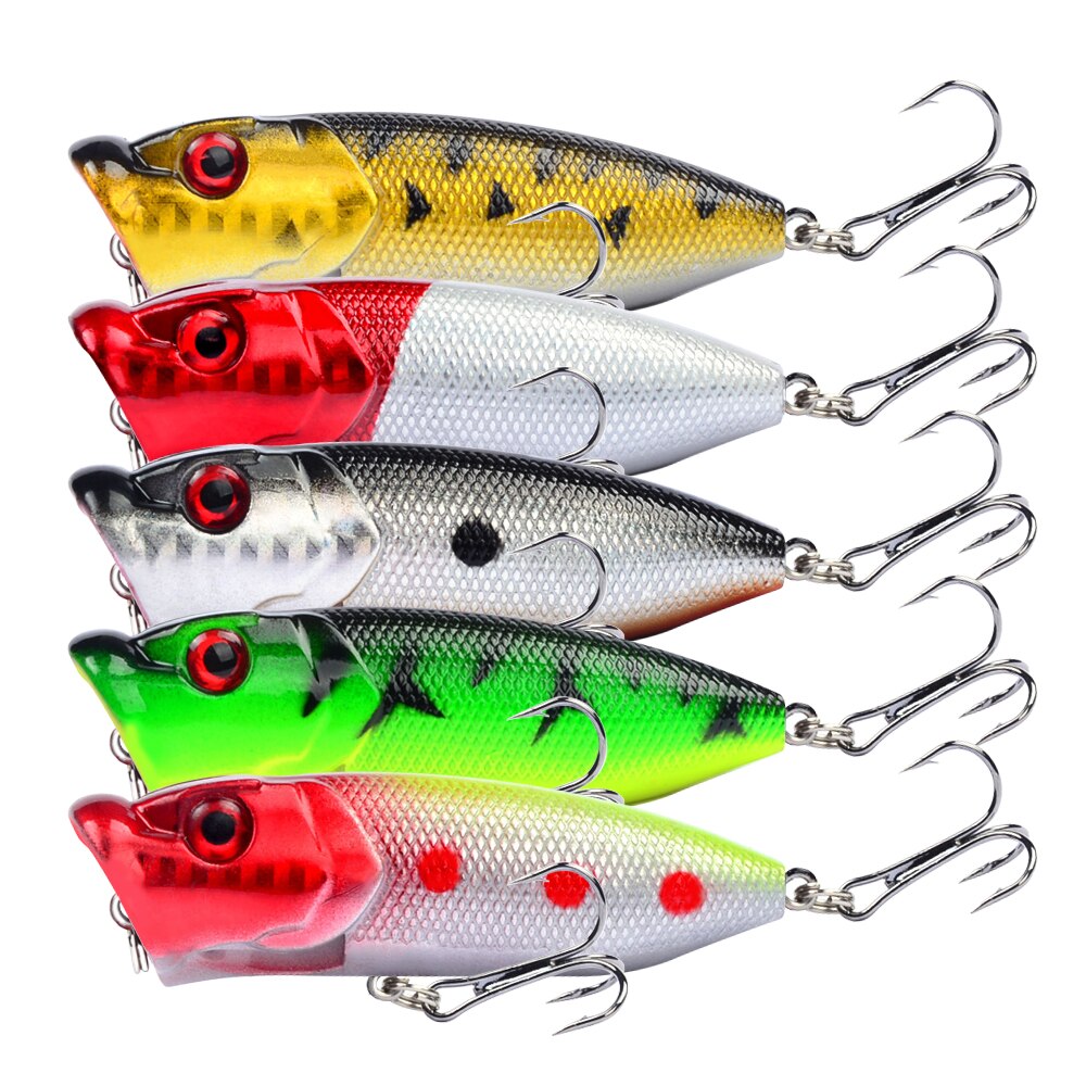 Hot 1pcs Fishing Lures 6.5cm/12g Topwater Popper Bait 5 Color Hard Bait Artificial Wobblers Plastic Fishing Tackle With 6# Hooks