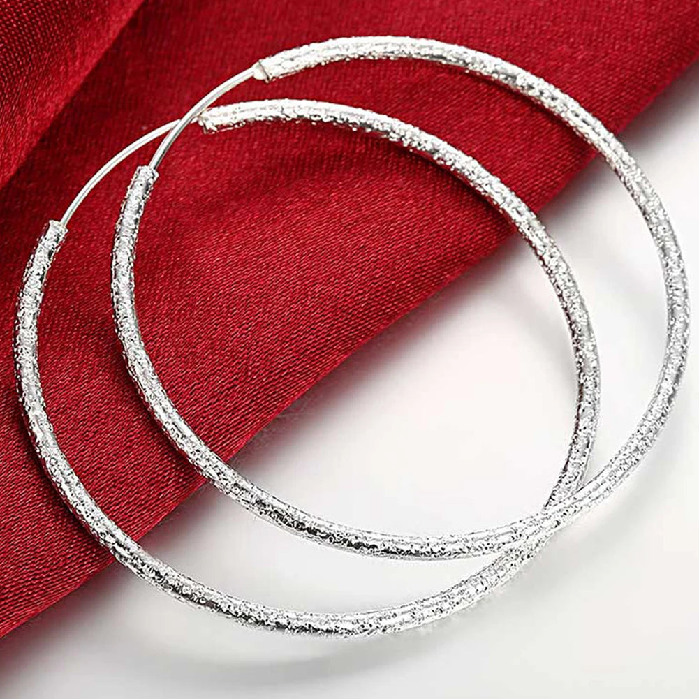 New Trendy 925 Sterling Silver Simple 3.5cm/5cm Circle Round Hoop Earring for Woman Fine Jewelry