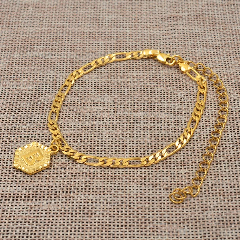 Anniyo 21cm + 10cm Extender Chain / A-Z Initial Letter Anklet for Women Alphabet Jewelry Foot Chain Girl #105906