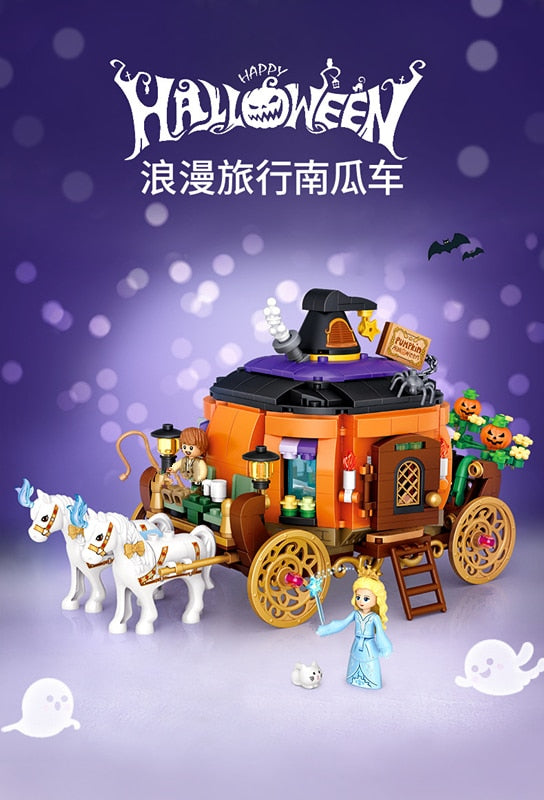 LOZ Mini Blocks Halloween MOC Hut House Pumpkin uCarriage Happy Halloween Learning I-Interactive Assemble Toys Brinquedos
