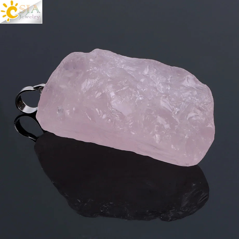 CSJA Natural Stones Gems Clear Crystal Pendants Necklaces Reiki Healing Irregular White Yellow Purple Pink Quartz Pendulum F070