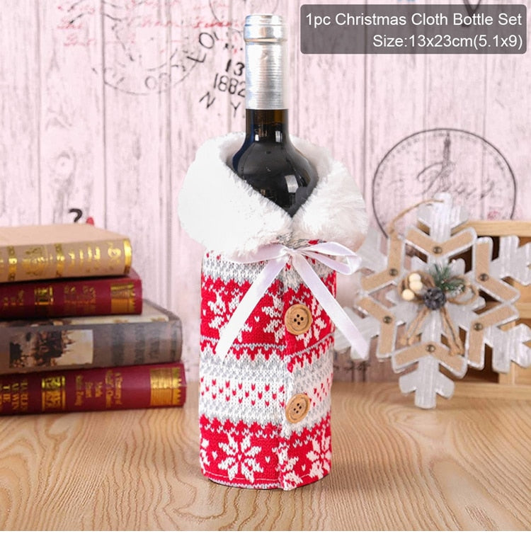 Christmas Wine Bottle Cover Merry Christmas Decor for Home 2023 Navidad Noel Christmas Ornaments Xmas Happy New Year 2024