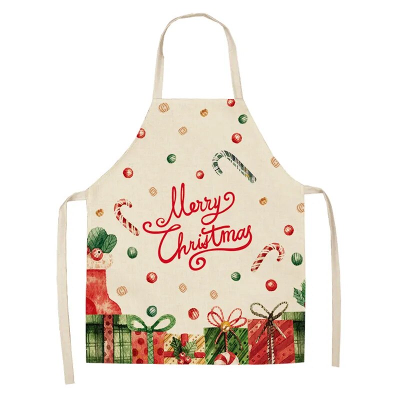 Linen Merry Christmas Apron Christmas Decorations for Home Kitchen Accessories Natal Navidad 2023 New Year Christmas
