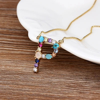 New Arrival Personal Name Letter Necklace Rainbow CZ Initials Alphabet Women Girls Gorgeous Family Jewelry