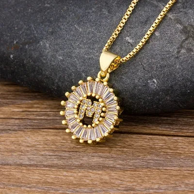 Nidin Women Girls Initial Letter Necklace 26 Letters Charm Family Name Pendant Copper Zircon Jewelry