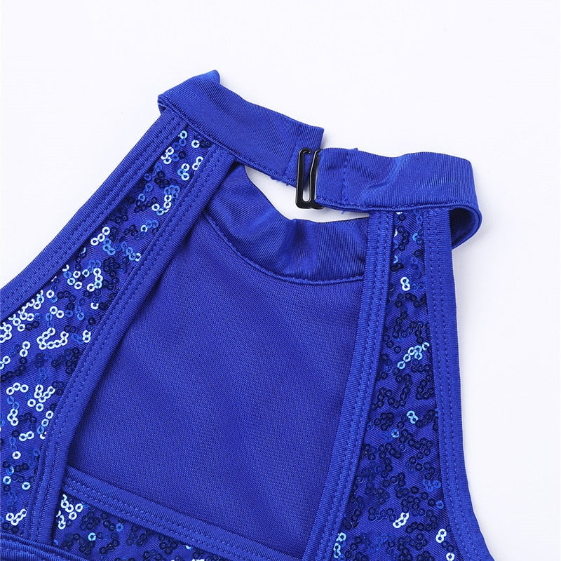 Kids Girls Gymnastics Leotards Child Sparkly Sequins Dancewear Sleeveless