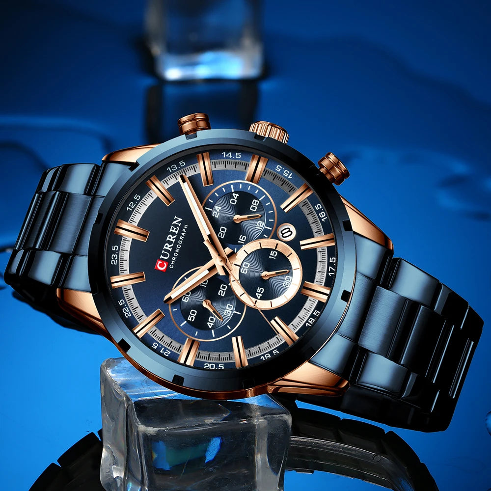CURREN New Fashion Watches With Stainless Steel Top Brand Luxury Sports Chronograph Quartz Watch Men Relogio Masculino