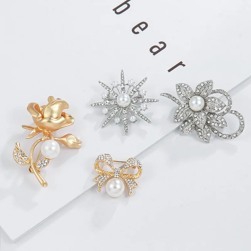 Factory Directly Crystal Diamante and Imitation Pearls Flower Jewelry Brooch Pins DIY Wedding Bouquets Брошь Декор