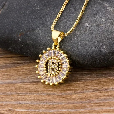Nidin Women Girls Initial Letter Necklace 26 Letters Charm Family Name Pendant Copper Zircon Jewelry