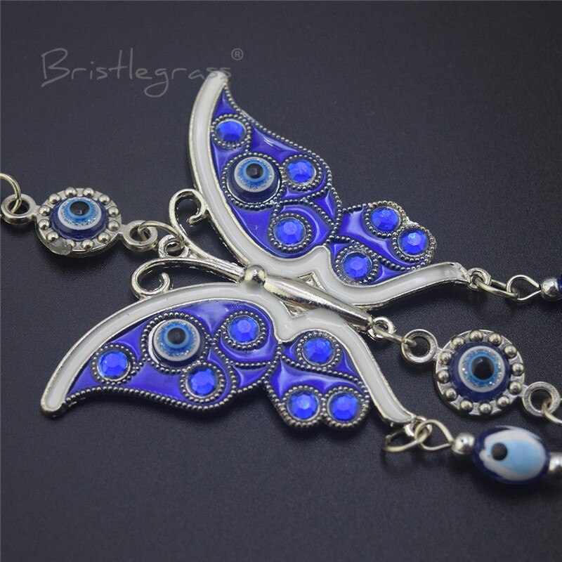 BRISTLEGRASS Turkish Blue Evil Eye Rhinestone Butterfly Wall Hanging Pendants Amulets Lucky Charm Blessing Protection Decor