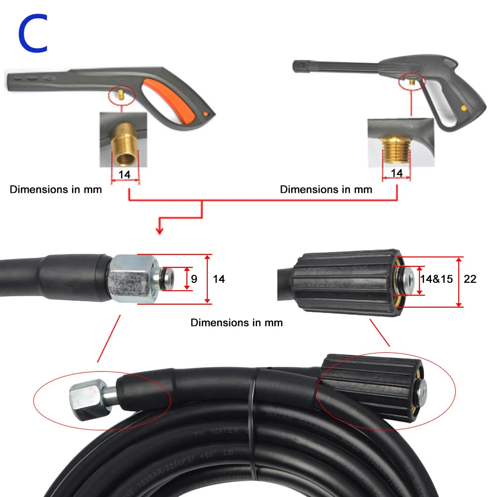 6m 10 Meters 160bar 2320psi High Pressure Water Cleaning Hose Cord Pipe for Interskol Elitech High Pressure Washer Hose