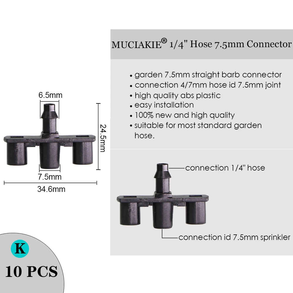 MUCIAKIE Sprinkler Irrigation 1/4 Inch Barb Tee Single Double Barb Barbed Water Pipe Connectors for 4/7mm Hose Garden Fitting