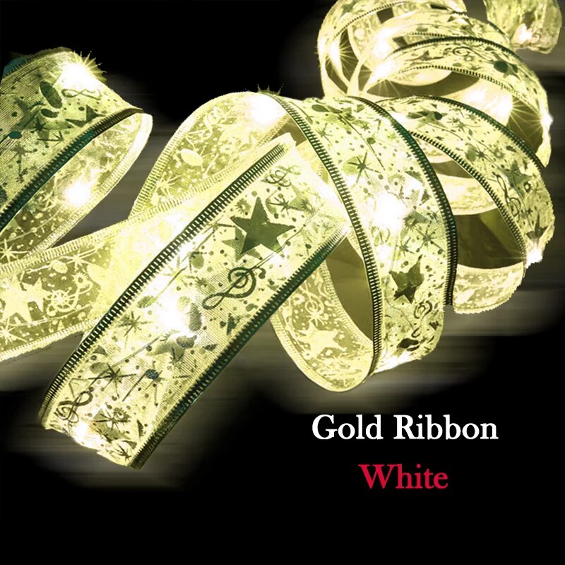 Christmas Decoration LED Ribbon Fairy Lights Christmas Tree Ornaments for Home 2023 DIY Bows Light String Navidad New Year 2024