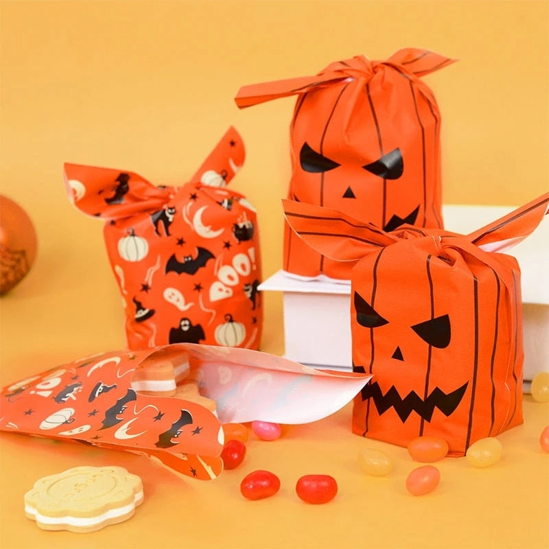25/50pcs Halloween Candy Bags Pumpkin Bat Snack Biscuit Bag Trick or Treat Kids Favors Halloween Party Decoration Supplies
