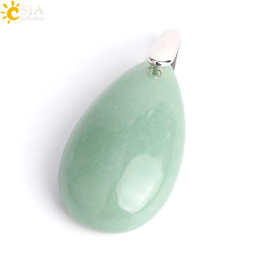 CSJA Natural Gem Stone Pendant Water Drop Necklaces Pendants Tiger Eye Lapis Lazuli Clear Crystal Opal Healing Jewellery E526