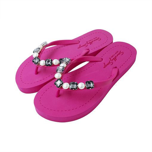 Beach Pearl - Crystal Rhine Stone Embellished Women's Flat Flip Flops