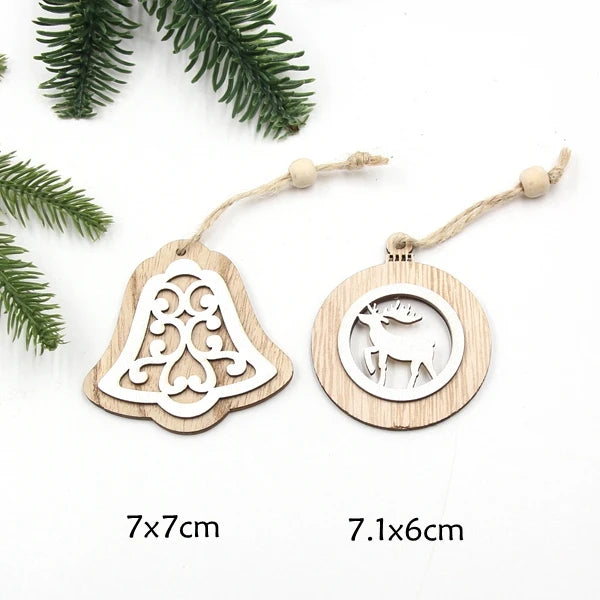 2pcs/Lot DIY Creative Small Hollow Christmas Wooden Ornaments for Home Christmas Party Ornament Decorations Kids Supplies