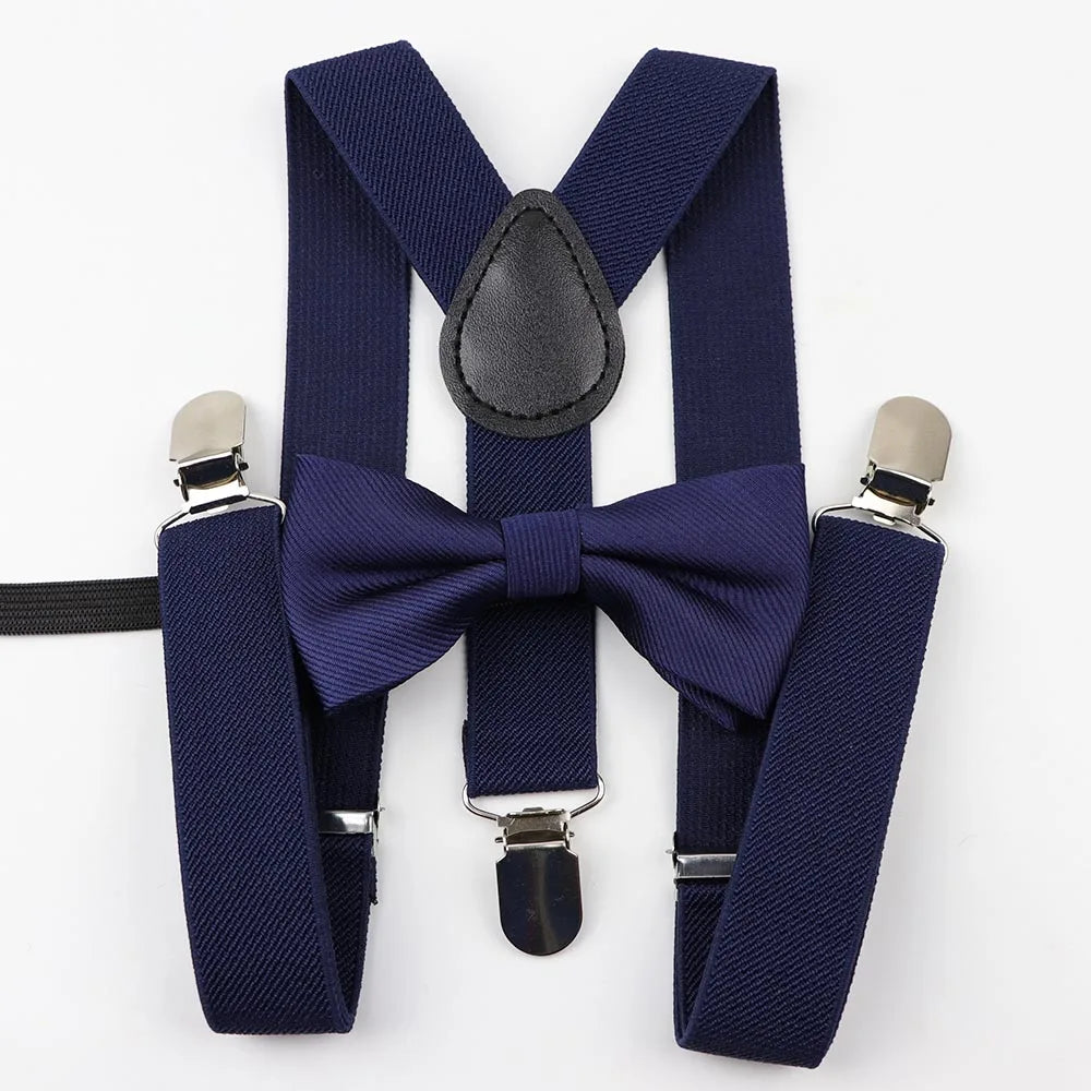 Cartoon Children Belt Bowtie Set Baby Boys Suspenders Polyester Y-Back Braces Two Colors Bow Tie Adjustable Elastic Kids