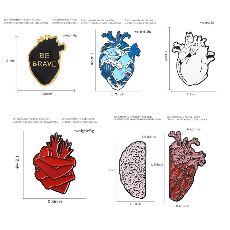 19style Anatomical Heart Enamel Pins Medical Anatomy Brooch Heart Neurology Pins for Doctor and Nurse Lapel Pin Bags Badge