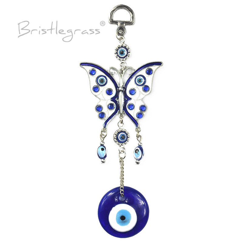 BRISTLEGRASS Turkish Blue Evil Eye Rhinestone Butterfly Wall Hanging Pendants Amulets Lucky Charm Blessing Protection Decor
