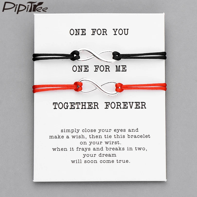 Pipitree 2pcs/Set Together Forever Love Infinity Bracelet for Lovers Red String Couple Bracelets Women Men's Wish Jewelry