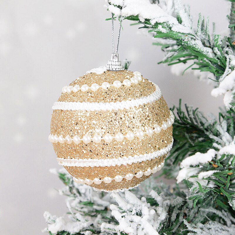 8cm Gold Foam Pearl Christmas Balls Ornament Shatterproof Hanging Christmas Tree Ball Xmas Decorations Navidad Noel