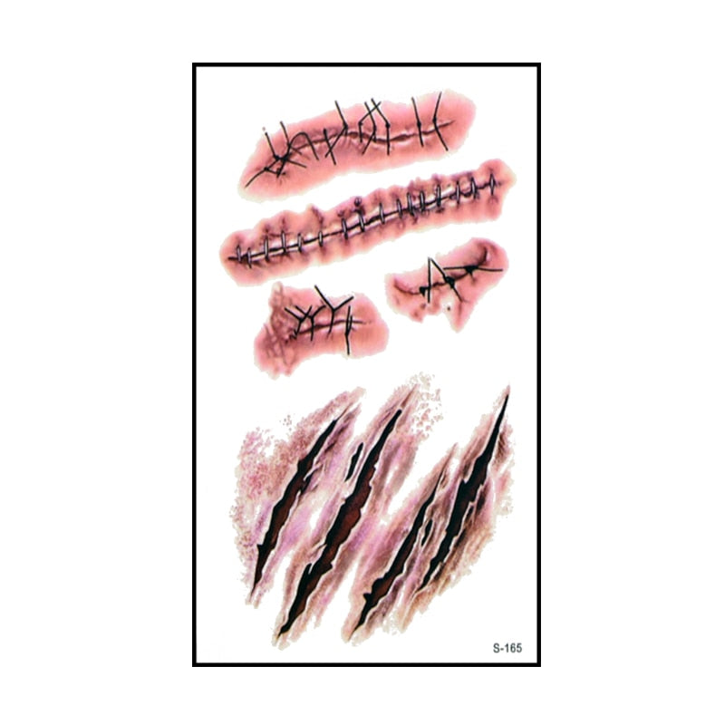 6pcs Halloween Bloody Wound Tattoo Stickers Trick Scary Waterproof Temporary Tattoo DIY Fake Tattoo Halloween Party Decoration