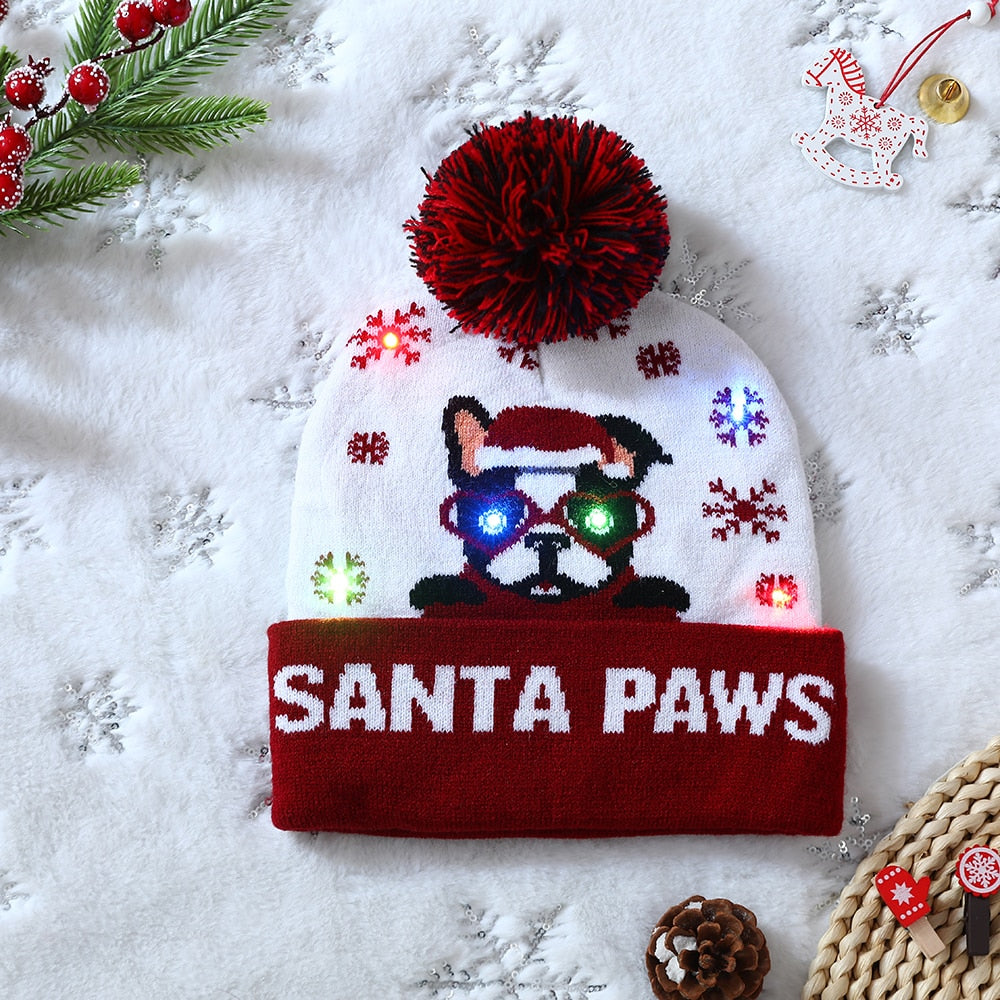 LED Christmas Hat Sweater Knitted Beanie Christmas Light Up Knitted Hat Christmas for Kids Adult Xmas 2023 New Year Decor