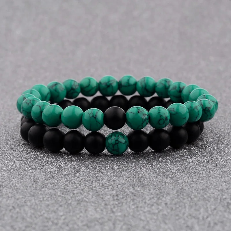 Couples Distance Bracelet Natural Wood Stone White and Black Yin Yang Beaded Bracelets for Men Women Best Friend Valentine's Day