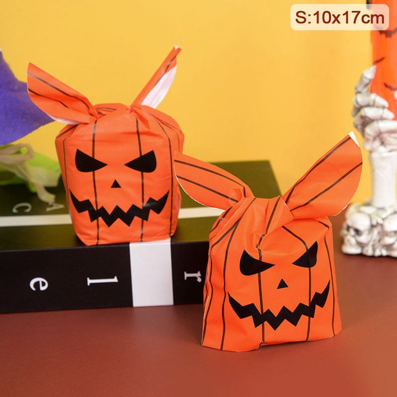 25/50pcs Halloween Candy Bags Pumpkin Bat Snack Biscuit Bag Trick or Treat Kids Favors Halloween Party Decoration Supplies