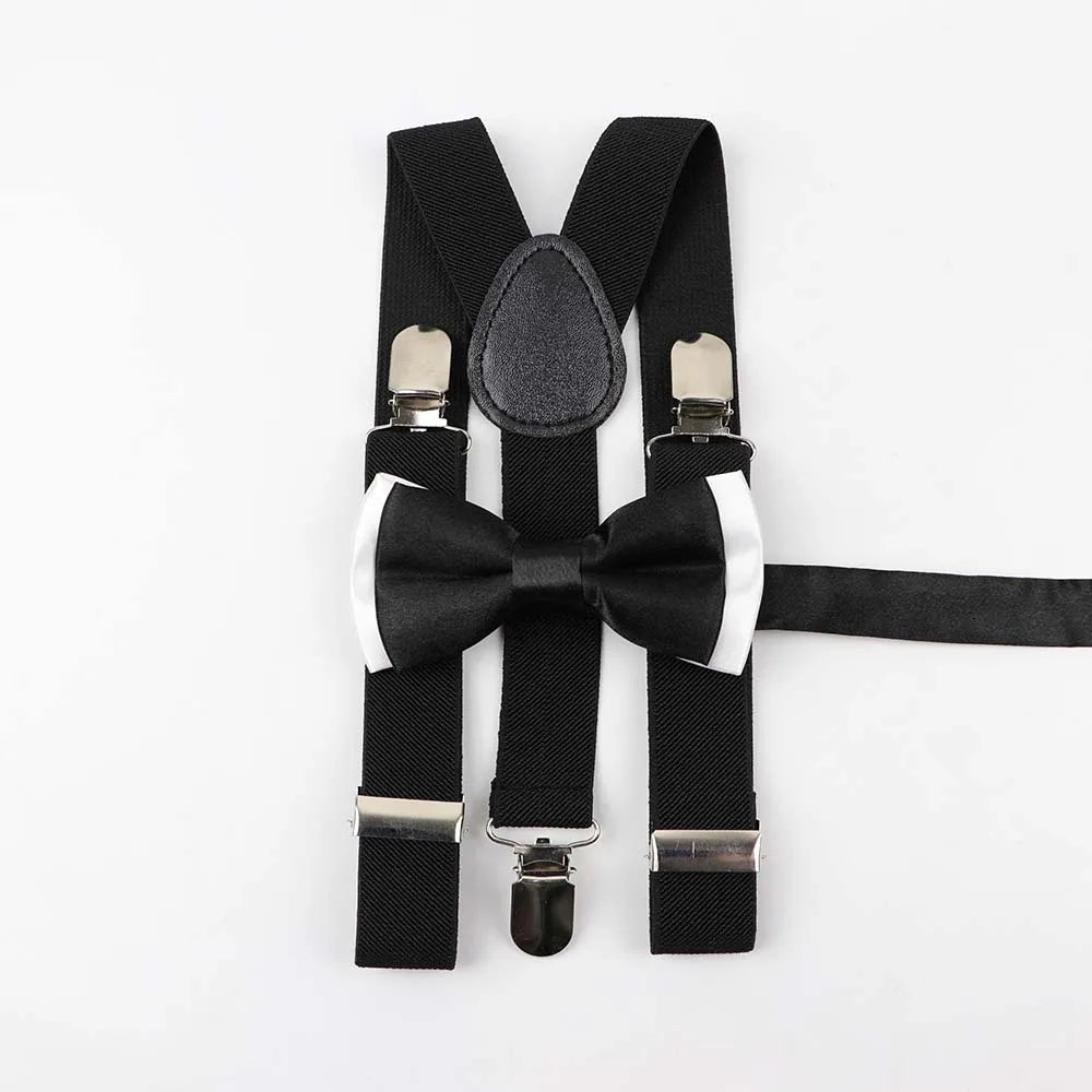 Solid Color Children Belt Bowtie Set Baby Boys Suspenders Polyester Y-Back Braces Two Colors Bow Tie Adjustable Elastic Kids
