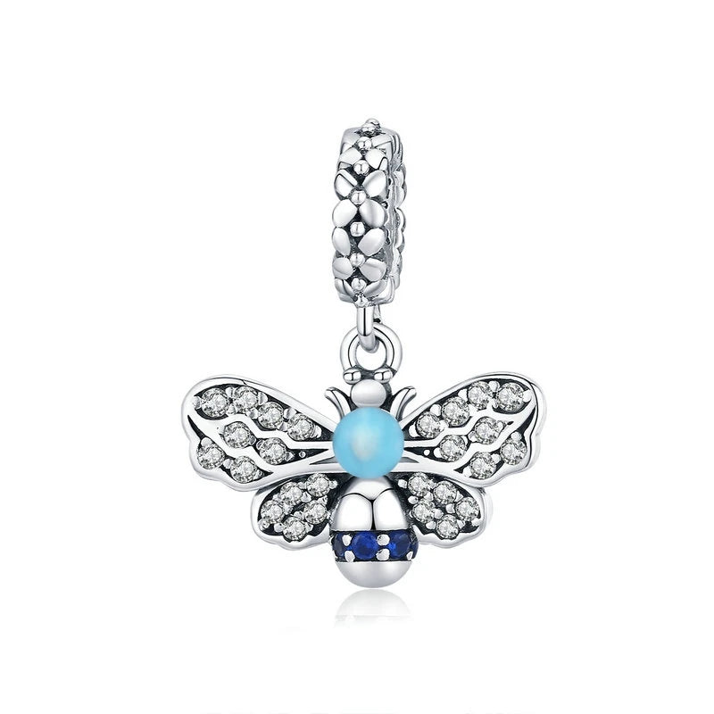 BAMOER 925 Sterling Silver Crystal Bee Crystal Charm Fit Women Charm Bracelets DIY Jewelry Girlfriend