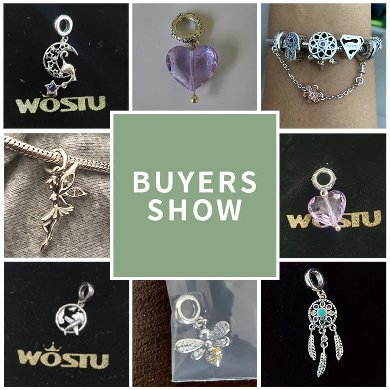 WOSTU 925 Sterling Silver Bee Dreamcatcher Wings Bead Charm Pendant Fit Original Bracelet Bangle Women DIY Fine Jewelry