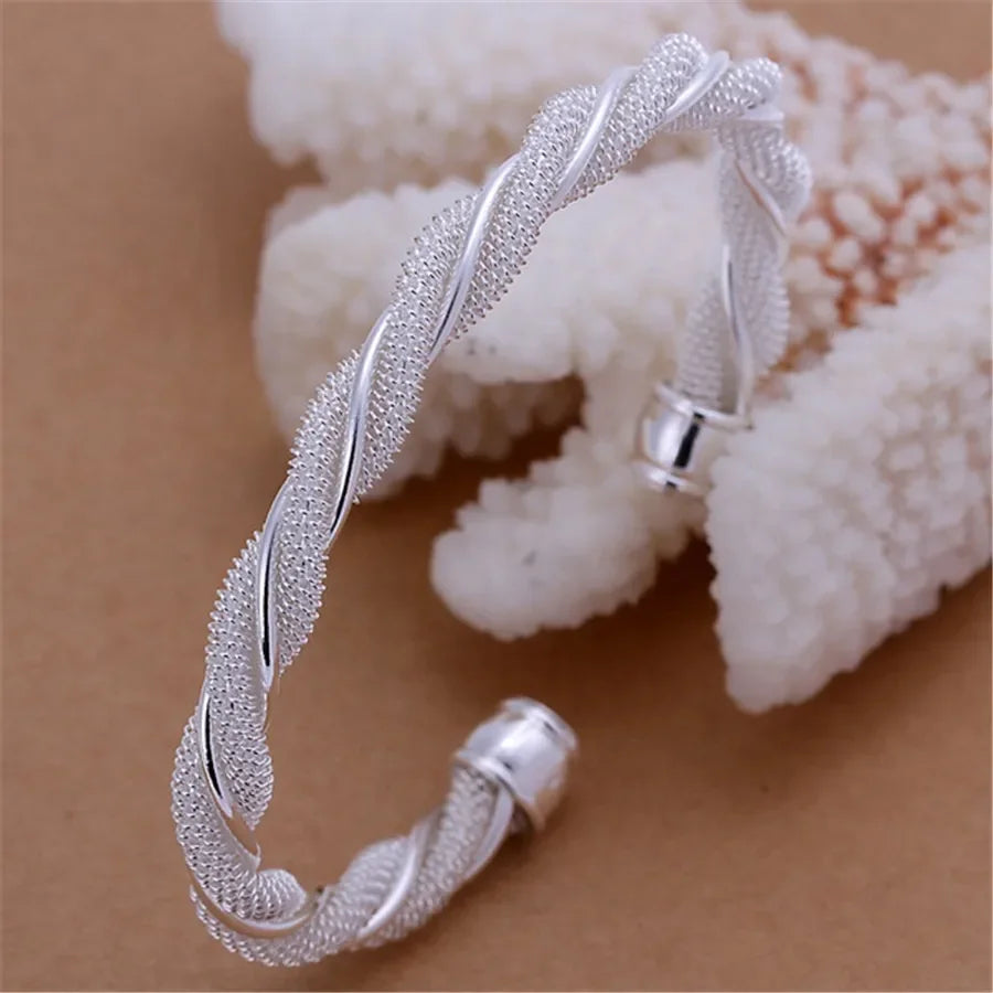 925 Silver Color Exquisite Luxury Gorgeous Fashion Wedding Women Lady Bracelet Bangle Charm Stamped Nice Birthday