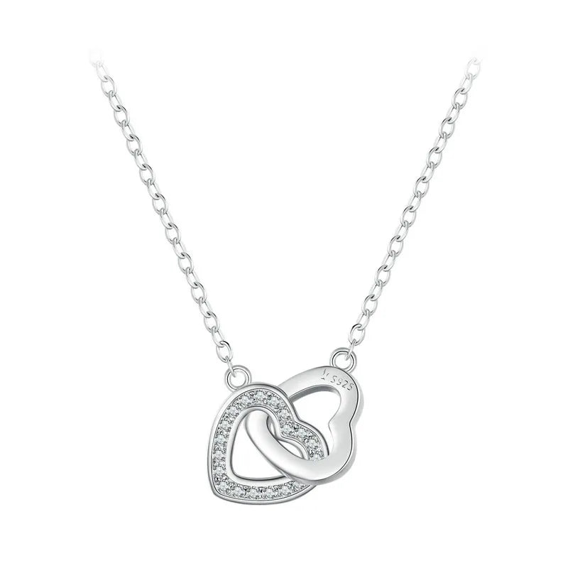 Bamoer 925 Sterling Silver Connected Heart Pendant Necklace for Girlfriend Valentine's Day Fine Jewelry SCN181