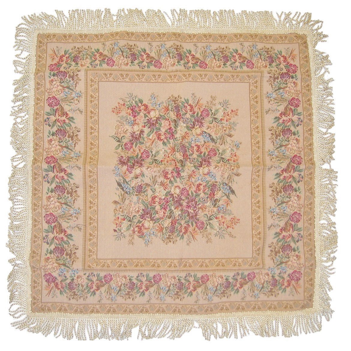 Woven Wildflower Wonderland Floral Beige Tan Square Shaped Tapestry Table Cloths