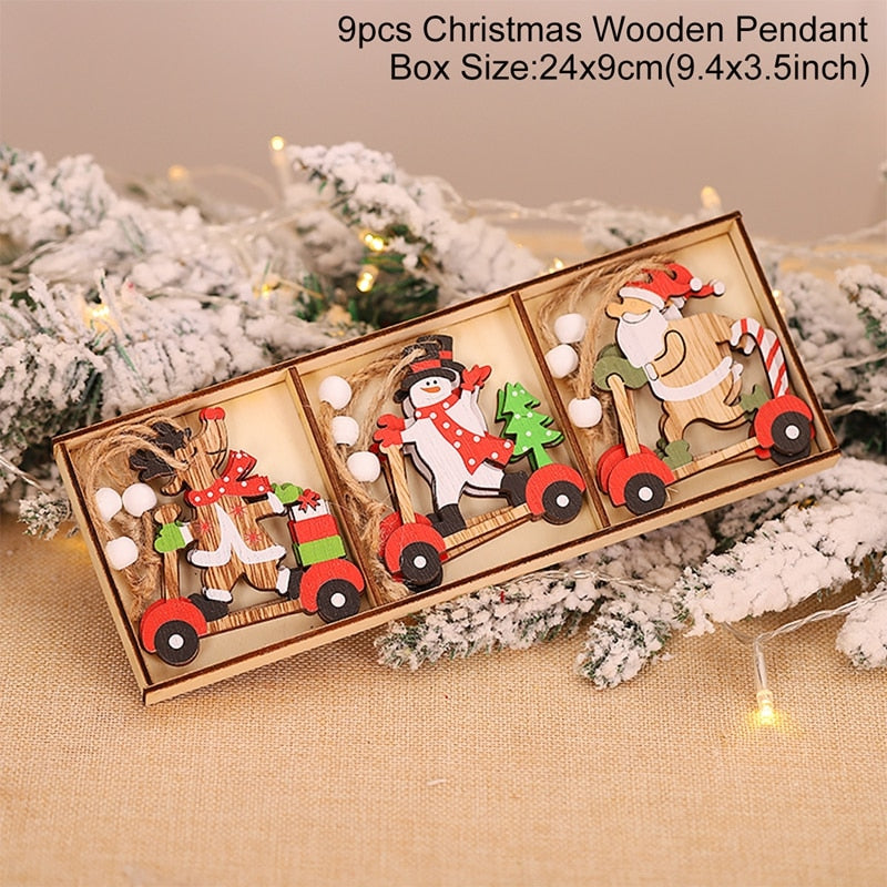 Wooden Christmas Pendant Merry Christmas Decor for Home 2023 Navidad Ornaments C